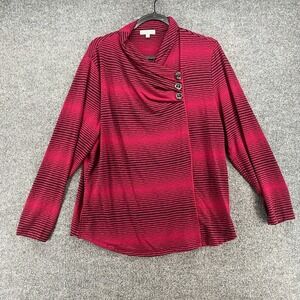 Habitat‎ Sweater Womens XL Maroon Striped Wrap Tunic Lagenlook Casual Boho Barn